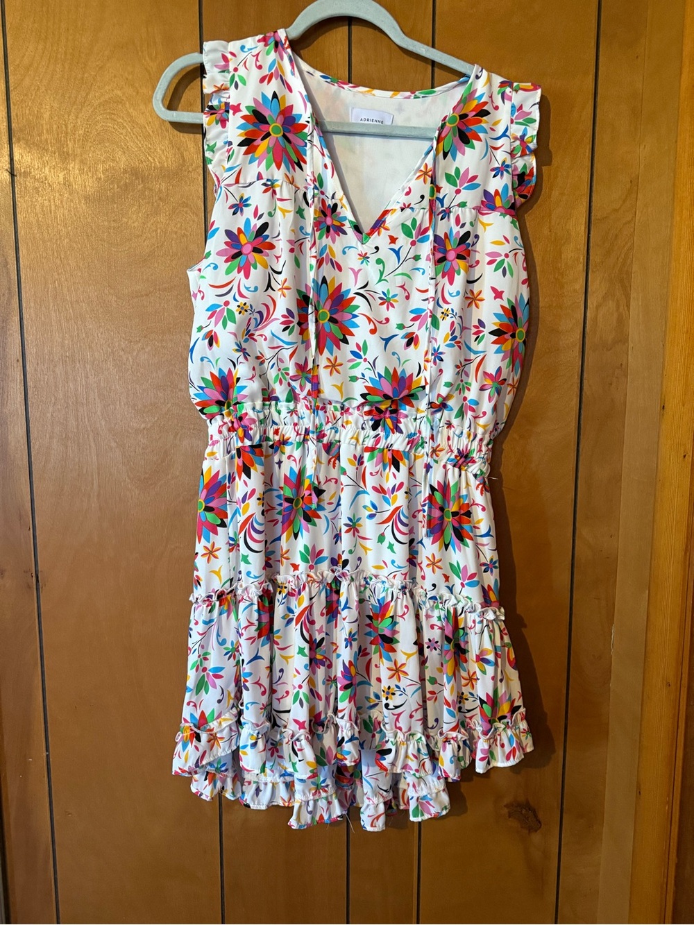 Adrienne White Floral Tiered Mini Dress with Multicolor Print